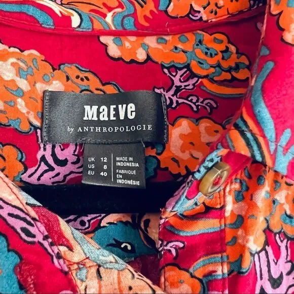 Anthropologie Maeve Darla Buttondown Shirt Vibrant Trees and Birds Size 8 - Picture 12 of 12